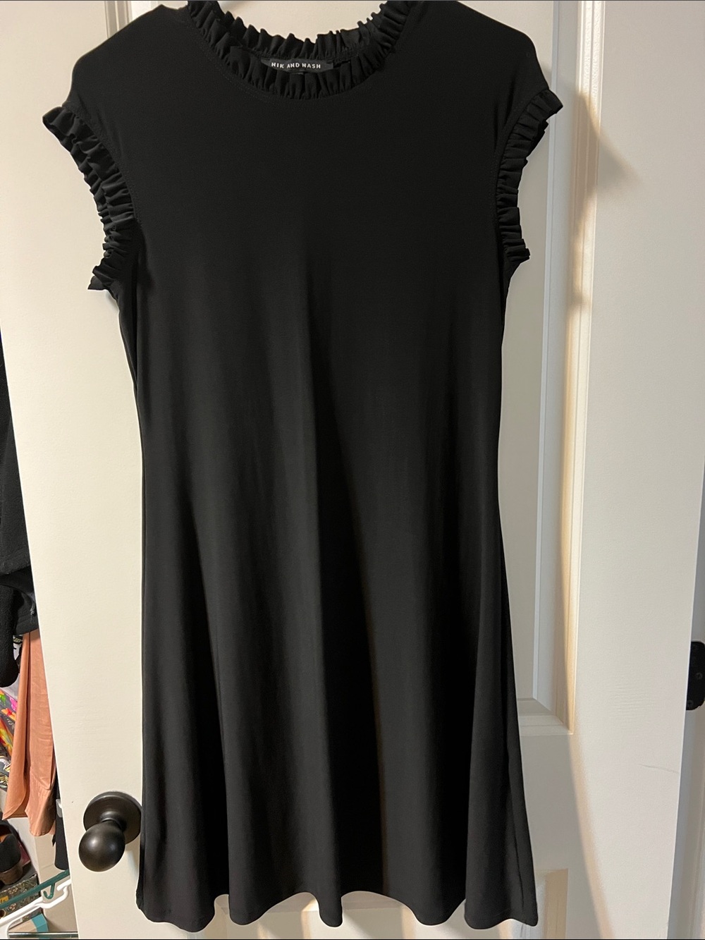 Ruffle-Trim Black Sleeveless Shift Dress by Mix & Mash